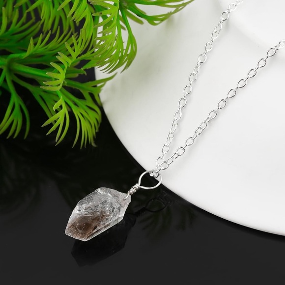 🆕New Natural Raw Black Herkimer Diamond Pendant Necklace - Picture 6 of 10